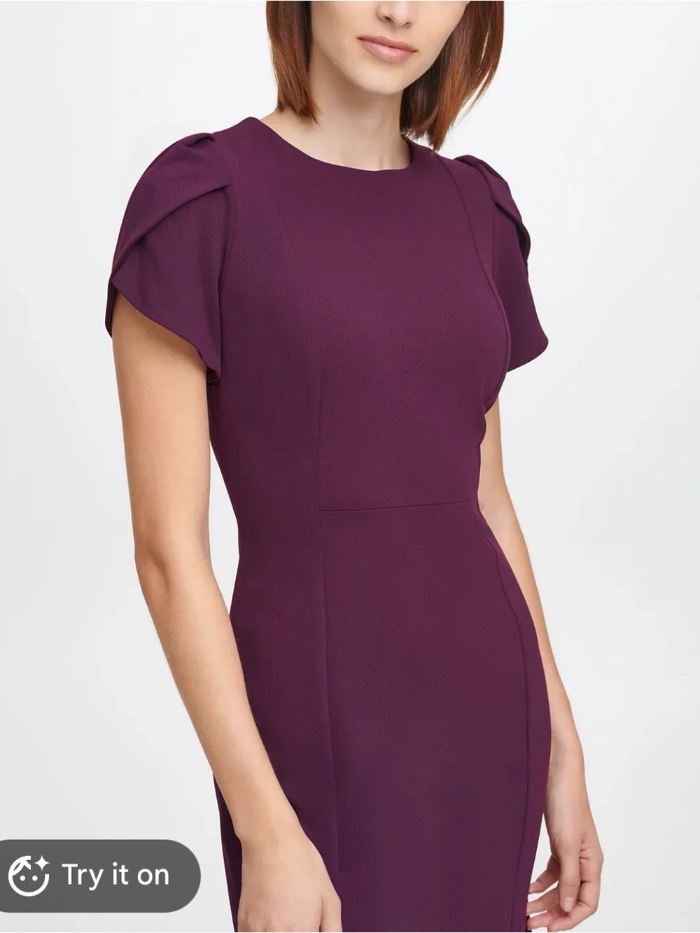 J. Crew Plum Midi Sheath Dress with Puff Cap Sleeves